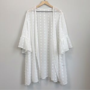 NWOT Shein Plus Swiss Dot Flounce Sleeve Sheer Kimono - White - Size 3XL